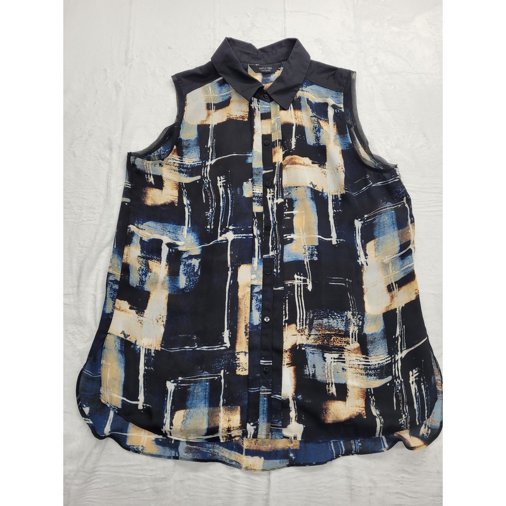 Simply Vera Vera Wang Blouse Womens Medium Blue Abstract Sleeveless Top